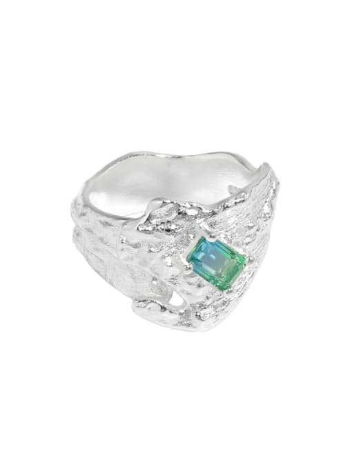 Silver [13 adjustable] 925 Sterling Silver Glass Stone Irregular Vintage Band Ring